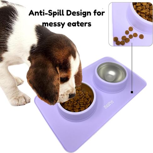 مجموعة أوعية طعام ومياه للكلاب - حصيرة سيليكون بتصميم غير قابل للانزلاق بدرجة الطعام - تتضمن أوعية للكلاب من الفولاذ المقاوم للصدأ قابلة للإزالة للكلاب الصغيرة - مجموعة أوعية مثالية للجراء - أوعية للحيوانات الأليفة للكلاب والقطط in Kuwait
