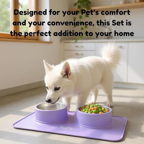 مجموعة أوعية طعام ومياه للكلاب - حصيرة سيليكون بتصميم غير قابل للانزلاق بدرجة الطعام - تتضمن أوعية للكلاب من الفولاذ المقاوم للصدأ قابلة للإزالة للكلاب الصغيرة - مجموعة أوعية مثالية للجراء - أوعية للحيوانات الأليفة للكلاب والقطط in Kuwait