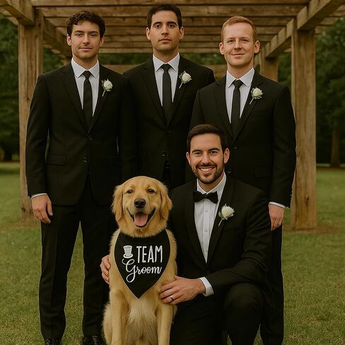 Brosash Pup of Honor Wedding Dog Bandana - وشاح مثلث من القطن الأبيض مع طباعة مخالب لطيفة - إكسسوار للحيوانات الأليفة لحفلات الزفاف، والخطوبة، والصور، وحفلات الاستقبال، وحفلات الزفاف، وفكرة هدايا الكلاب الحاملة للحلقات. in Kuwait