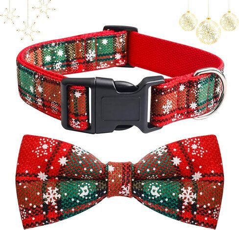 Christmas Bow Tie Dog Collar, TAGATMI Adjustable Dog Cat Collar and Bow Tie, Durable Buckle Light Collar Comfy Bowtie for Small Medium Large Dogs Pets Best Gift Comfortable Detachable Green M in Saudi Arabia