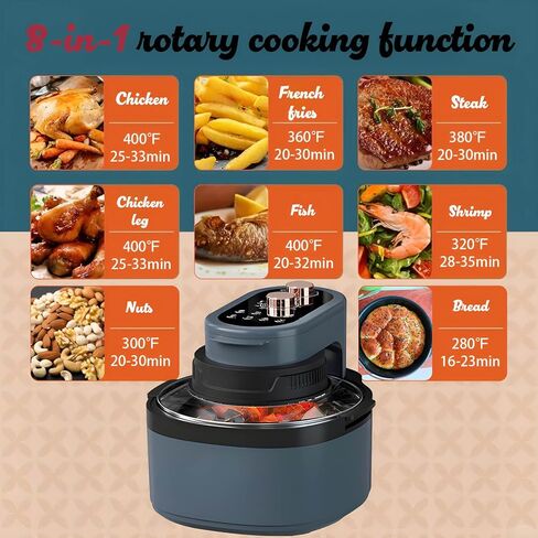 مجموعة فرن محمصة ومقلاة هوائية قابلة للتدوير 8 في 1 سعة 7.5 كيو تي، مقلاة هوائية زجاجية كبيرة، تقنية الهواء الساخن السريع، طباخ ذكي بحجم عائلي، مطبخ حديث رائج ضروري للوجبات الصحية (أزرق حالم) in Kuwait