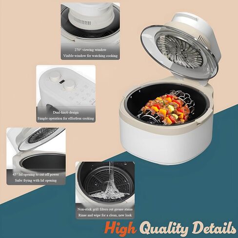 مجموعة فرن محمصة ومقلاة هوائية قابلة للتدوير 8 في 1 سعة 7.5 كيو تي، مقلاة هوائية زجاجية كبيرة، تقنية الهواء الساخن السريع، طباخ ذكي بحجم عائلي، مطبخ حديث رائج ضروري للوجبات الصحية (أزرق حالم) in Kuwait
