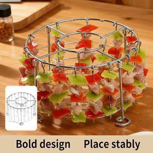 2025 حامل أسياخ شواء للمقلاة الهوائية الجديدة، مجموعة كابوب شواء من الفولاذ المقاوم للصدأ، 30 أسياخ لحم عمودية مع تعليق دائري (1) in Kuwait