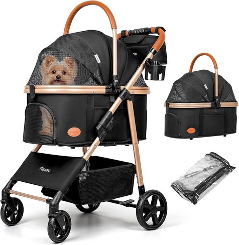 Dog Cat Stroller for Small/Medium Pets up to 50 lbs, 3-in-1 Foldable Pet Stroller with Detachable Carrier, Car Seat, Storage Basket, Cup Holder, Hanging Bag, Rain Cover, All-Terrain 4 Wheels (Black) in Saudi Arabia