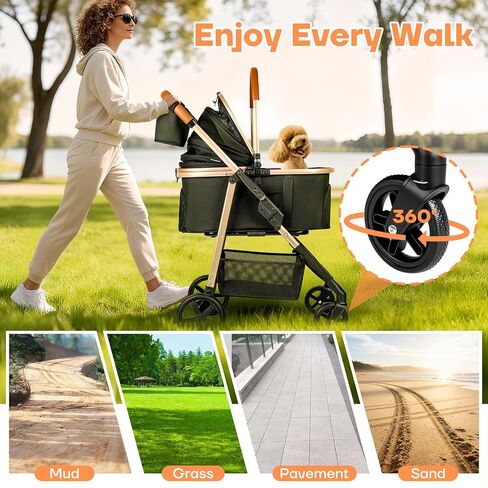 Dog Cat Stroller for Small/Medium Pets up to 50 lbs, 3-in-1 Foldable Pet Stroller with Detachable Carrier, Car Seat, Storage Basket, Cup Holder, Hanging Bag, Rain Cover, All-Terrain 4 Wheels (Black) in Saudi Arabia