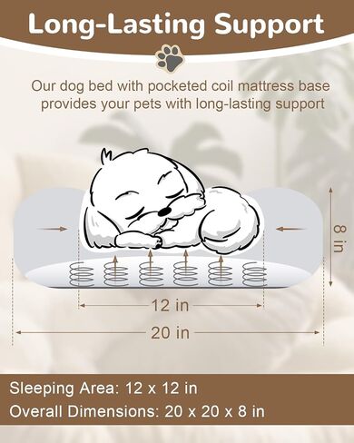 Donut Dog Bed with Pocketed Coils and Soft Foam Support, Detachable Washable Calming Puppy Bed for Small Dogs, Round Flannel Anti-Anxiety Pet Bed, 20 in, Gray in Saudi Arabia