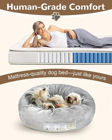 Donut Dog Bed with Pocketed Coils and Soft Foam Support, Detachable Washable Calming Puppy Bed for Small Dogs, Round Flannel Anti-Anxiety Pet Bed, 20 in, Gray in Saudi Arabia