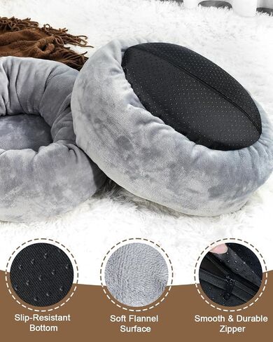 Donut Dog Bed with Pocketed Coils and Soft Foam Support, Detachable Washable Calming Puppy Bed for Small Dogs, Round Flannel Anti-Anxiety Pet Bed, 20 in, Gray in Saudi Arabia