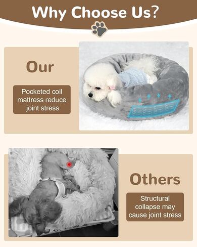 Donut Dog Bed with Pocketed Coils and Soft Foam Support, Detachable Washable Calming Puppy Bed for Small Dogs, Round Flannel Anti-Anxiety Pet Bed, 20 in, Gray in Saudi Arabia