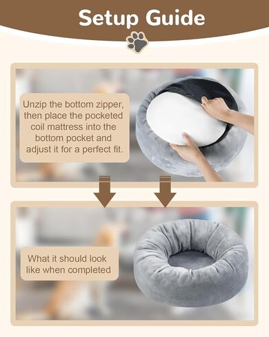 Donut Dog Bed with Pocketed Coils and Soft Foam Support, Detachable Washable Calming Puppy Bed for Small Dogs, Round Flannel Anti-Anxiety Pet Bed, 20 in, Gray in Saudi Arabia