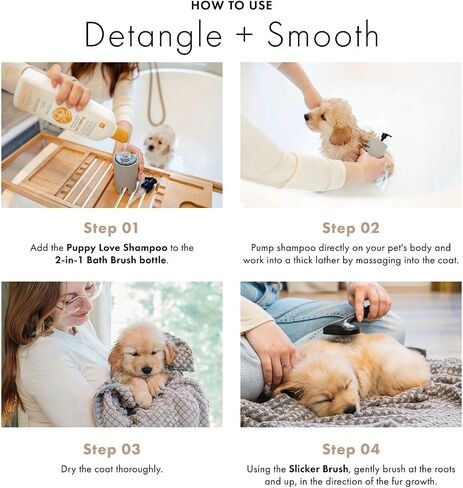 Puppy Love Gentle Bath & Grooming Set by Veterinary Formula & Tweezerman – Tearless Puppy Shampoo with 2-in-1 Bath Brush & Large Slicker Brush – Complete Bath Kit for Medium & Large Dogs & Puppies in Saudi Arabia