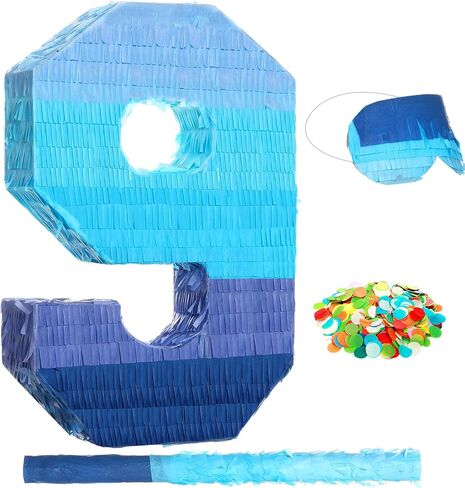 Number 1 Pinata with Stick Blindfold Confetti, Gradient Blue Pinata for Kids 1st Birthday Party Large Blue Pinata for Boys Girls Birthday Anniversary Celebration Decoration Supplies (Number 1) in Kuwait