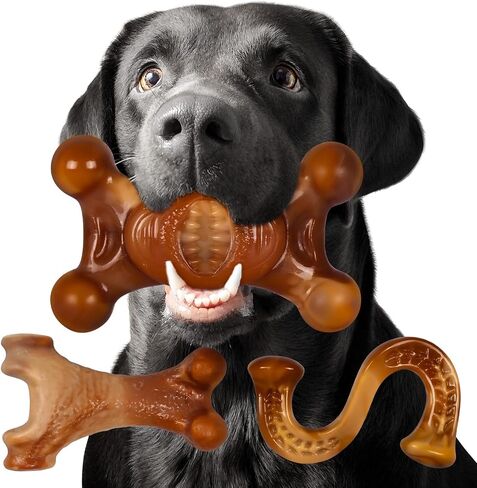 Dog Chew Toys for Aggressive Chewers,Indestructible Dog Toy,Dog chew Toys–3 Pack Durable Bacon Scented Chew Bones for Medium and Large Dogs,Tough Nylon Toys to Keep Dogs Engaged in Saudi Arabia