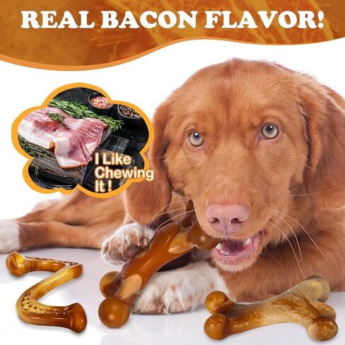 Dog Chew Toys for Aggressive Chewers,Indestructible Dog Toy,Dog chew Toys–3 Pack Durable Bacon Scented Chew Bones for Medium and Large Dogs,Tough Nylon Toys to Keep Dogs Engaged in Saudi Arabia