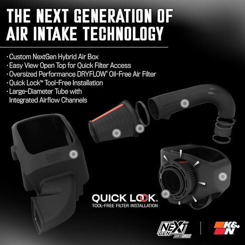 K&N NextGen Cold Air Intake System: High-Flow Cotton Filter: Compatible with 2009-2023 DODGE/Ram 1500; 1500 Classic; 2500; 3500; 50-1561 in Kuwait