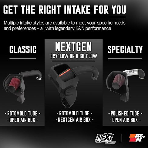 K&N NextGen Cold Air Intake System: High-Flow Cotton Filter: Compatible with 2009-2023 DODGE/Ram 1500; 1500 Classic; 2500; 3500; 50-1561 in Kuwait