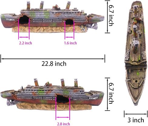 Ulifery Titanic Aquarium Boat Shipwreck Sunken Pirate Ship Resin Fish Tank Decorations Aircraft Carrier for Betta Super Large XXL for 55-75 Gallon Tank in Saudi Arabia