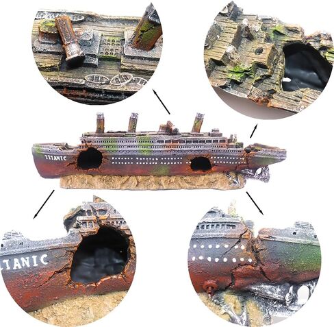 Ulifery Titanic Aquarium Boat Shipwreck Sunken Pirate Ship Resin Fish Tank Decorations Aircraft Carrier for Betta Super Large XXL for 55-75 Gallon Tank in Saudi Arabia