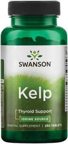 Swanson Kelp - Natural Iodine Source Supporting Thyroid Health - Mineral Supplement w/Iodine Source Standardized 0.4% - (250 Tablets, 225mcg Each) in Saudi Arabia