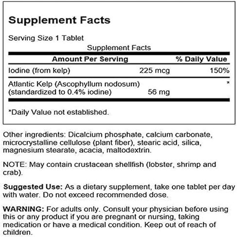 Swanson Kelp - Natural Iodine Source Supporting Thyroid Health - Mineral Supplement w/Iodine Source Standardized 0.4% - (250 Tablets, 225mcg Each) in Saudi Arabia