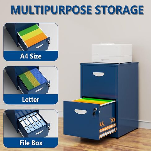 2 Drawer File Cabinet with Lock, Metal File Cabinets for Home Office, Two Drawer Locking Filing Cabinet, Small File Cabinet for Under Desk for Hanging Letter Size, Black, Assembly Required in Kuwait