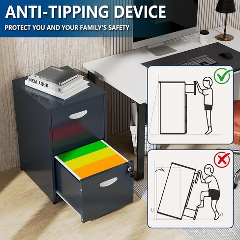 2 Drawer File Cabinet with Lock, Metal File Cabinets for Home Office, Two Drawer Locking Filing Cabinet, Small File Cabinet for Under Desk for Hanging Letter Size, Black, Assembly Required in Kuwait