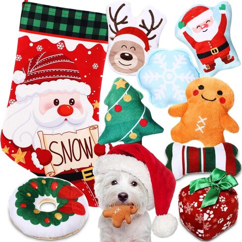 9 Pcs Christmas Dog Toys and Stocking Squeaky Dog Toys for Puppy Gift Christmas Stuffed Plush Teething Chew Toy Interactive Pet Stocking Stuffer for Small Medium Puppy Xmas Gift(Santa Claus) in Saudi Arabia
