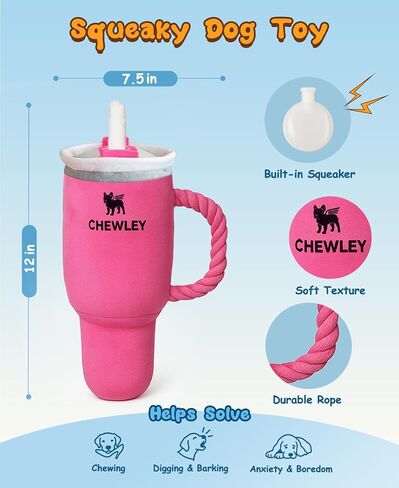 Swooflia Funny Plush Rope Dog Toy Squeaky - Cup Interactive Stuffed Dog Toy for Puppies Medium Small Breed Dogs to Keep Them Busy, Cute Birthday Squeaky Plush Gift in Saudi Arabia