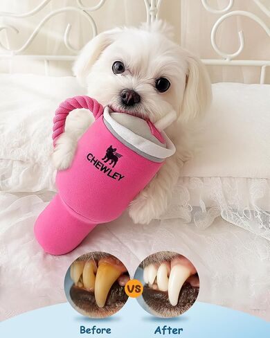 Swooflia Funny Plush Rope Dog Toy Squeaky - Cup Interactive Stuffed Dog Toy for Puppies Medium Small Breed Dogs to Keep Them Busy, Cute Birthday Squeaky Plush Gift in Saudi Arabia