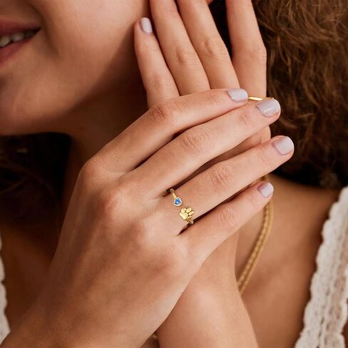 Memorial Gifts for Pet Lover Birthstone Rings for Women with Dog Paw Dainty Paw Printed Heart Rings for Teen Girl Dog Mom Gifts Adjustable Pet Paws Gold Ring for Women Non Tarnish Birthday Gift Gold Jewelry for Friend Sister Mom in Kuwait