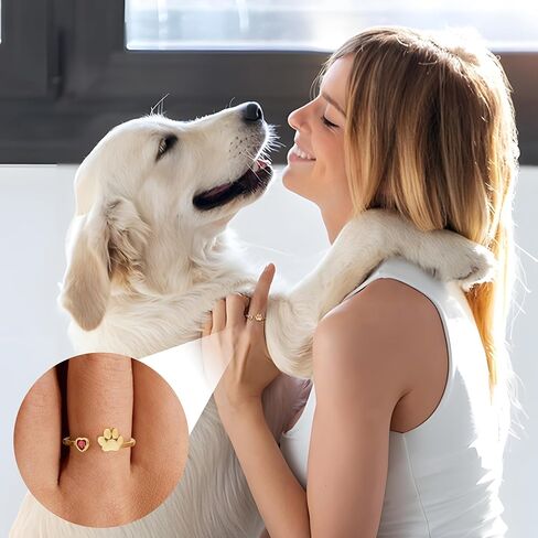Memorial Gifts for Pet Lover Birthstone Rings for Women with Dog Paw Dainty Paw Printed Heart Rings for Teen Girl Dog Mom Gifts Adjustable Pet Paws Gold Ring for Women Non Tarnish Birthday Gift Gold Jewelry for Friend Sister Mom in Kuwait