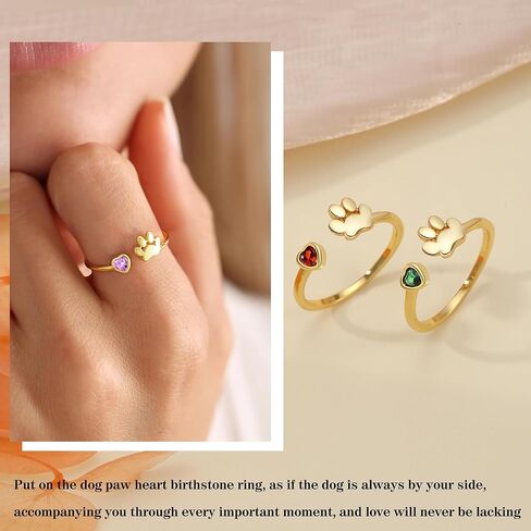 Memorial Gifts for Pet Lover Birthstone Rings for Women with Dog Paw Dainty Paw Printed Heart Rings for Teen Girl Dog Mom Gifts Adjustable Pet Paws Gold Ring for Women Non Tarnish Birthday Gift Gold Jewelry for Friend Sister Mom in Kuwait