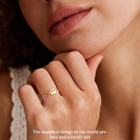 Memorial Gifts for Pet Lover Birthstone Rings for Women with Dog Paw Dainty Paw Printed Heart Rings for Teen Girl Dog Mom Gifts Adjustable Pet Paws Gold Ring for Women Non Tarnish Birthday Gift Gold Jewelry for Friend Sister Mom in Kuwait