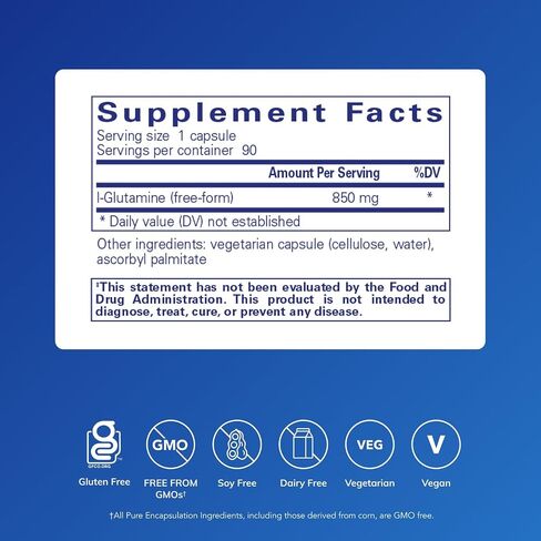 Pure Encapsulations L-Glutamine 850 mg | Supplement for Immune and Digestive Support, Gut Health and Lining Repair, Metabolism Boost, and Muscle Support* | 90 Capsules in Saudi Arabia