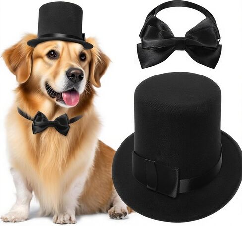 Pet Formal Accessories Set 2Pcs Dog Top Hat with Bowtie Cat Gentleman Tuxedo Necktie Costumes for Birthday Holiday Party in Saudi Arabia