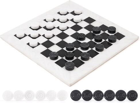 Radicaln Marble Checkers Board Game 15 Inches White and Black Handmade Tournament Checker Set - Draughts Board Games in Kuwait