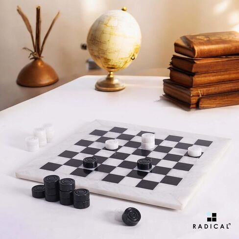 Radicaln Marble Checkers Board Game 15 Inches White and Black Handmade Tournament Checker Set - Draughts Board Games in Kuwait