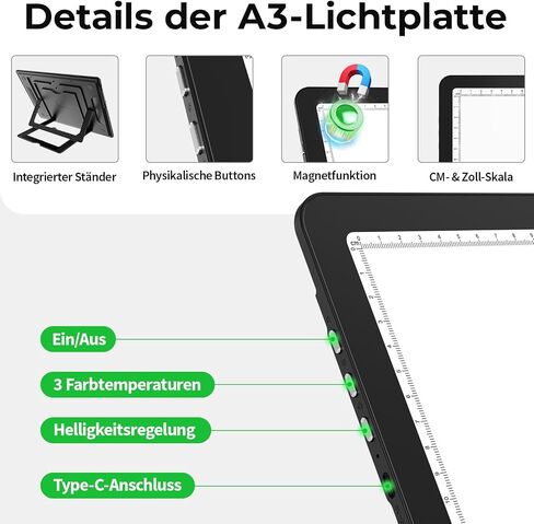 لوحة الضوء A4 القابلة لإعادة الشحن Zocelight مع حامل مدمج ، طاولة ضوء مغناطيسي مشرقة مع أزرار فعلية ، صندوق إضاءة لاسلكي للتتبع ، لوحة الضوء للطلاء الماس ، فينيل الرسم in Kuwait