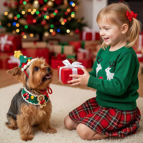 Dog Christmas Costume Cute Cat Christmas Costume Set Funny Knitted Doggie Gingerbread Scarf Puppy Xmas Hat Red&Green Xmas Costumes for Small Dog Chihuahua Yorkie Outfit Cat Bib Party Apparel in Saudi Arabia
