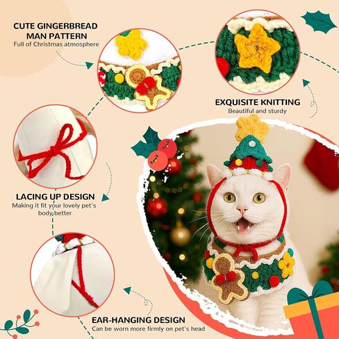 Dog Christmas Costume Cute Cat Christmas Costume Set Funny Knitted Doggie Gingerbread Scarf Puppy Xmas Hat Red&Green Xmas Costumes for Small Dog Chihuahua Yorkie Outfit Cat Bib Party Apparel in Saudi Arabia