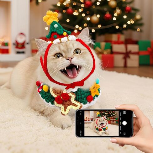 Dog Christmas Costume Cute Cat Christmas Costume Set Funny Knitted Doggie Gingerbread Scarf Puppy Xmas Hat Red&Green Xmas Costumes for Small Dog Chihuahua Yorkie Outfit Cat Bib Party Apparel in Saudi Arabia