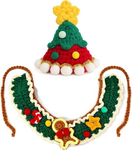 Dog Christmas Costume Cute Cat Christmas Costume Set Funny Knitted Doggie Gingerbread Scarf Puppy Xmas Hat Red&Green Xmas Costumes for Small Dog Chihuahua Yorkie Outfit Cat Bib Party Apparel in Saudi Arabia