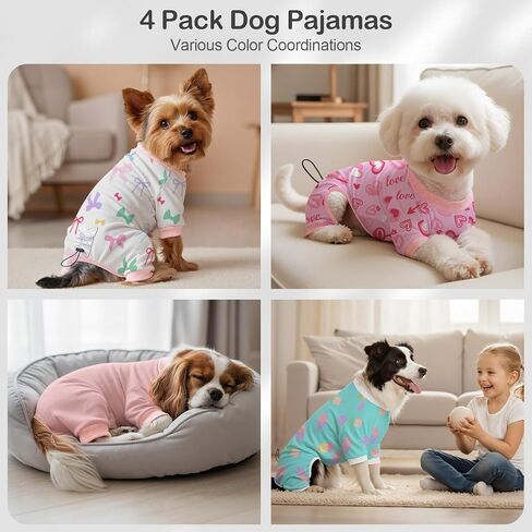 4 Pack Dog Pajamas Pet Costumes Dog Jammies Onesies Sweatshirt Adjustable Breathable Stretchy Clothes for Puppy Small Medium Large Dogs Girls Boys,S in Kuwait