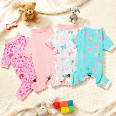 4 Pack Dog Pajamas Pet Costumes Dog Jammies Onesies Sweatshirt Adjustable Breathable Stretchy Clothes for Puppy Small Medium Large Dogs Girls Boys,S in Kuwait