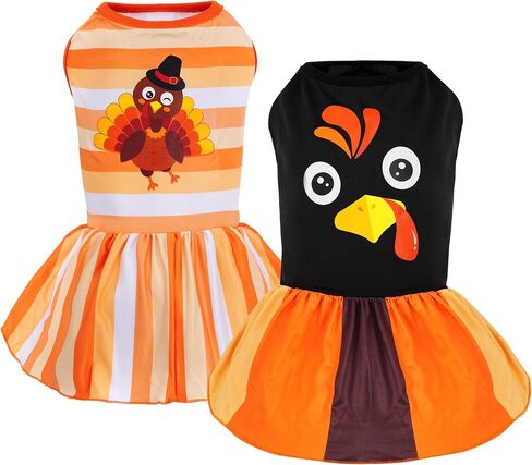 2 Pack Thanksgiving Dog Clothes Dog Dress for Small Puppy Cats Turkey Print Thanksgiving Outfit Turkey Costume Pet Apparel (Small) in Saudi Arabia