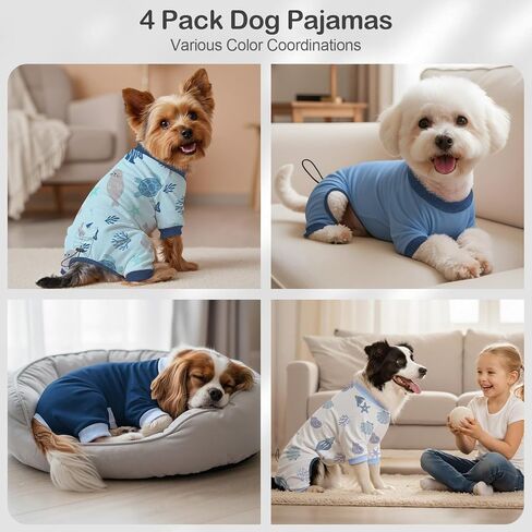 4 Pack Dog Pajamas Pet Costumes Dog Jammies Onesies Sweatshirt Adjustable Breathable Stretchy Clothes for Puppy Small Medium Large Dogs Girls Boys,S in Kuwait