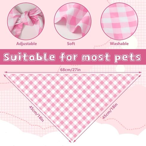 2Pcs Pink Plaid Dog Bandanas Triangle Pet Scarf Adjustable Puppy Neckerchief Dog Bib for Medium Large Cat Costume Accessories in Kuwait
