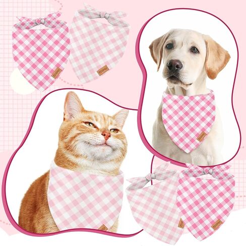 2Pcs Pink Plaid Dog Bandanas Triangle Pet Scarf Adjustable Puppy Neckerchief Dog Bib for Medium Large Cat Costume Accessories in Kuwait