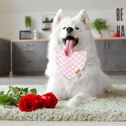 2Pcs Pink Plaid Dog Bandanas Triangle Pet Scarf Adjustable Puppy Neckerchief Dog Bib for Medium Large Cat Costume Accessories in Kuwait