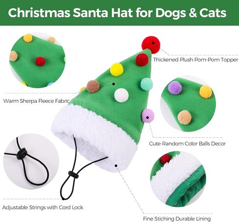 قبعة سانتا للكلاب لعيد الميلاد ومهرجان القطط زي صغير ومتوسط ​​وكبير للحيوانات الأليفة على شكل شجرة عيد الميلاد قبعة لطيفة لتزيين الكرة (أخضر، S) in Kuwait